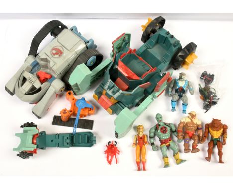 Quantity of LJN Thundercats vintage figures and vehicles including Thundertank, Mutant Fist Pounder, Mumm-Ra, Jackalman, Monk