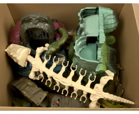 Quantity of Mattel vintage Masters of the Universe vehicles and play-sets including Castle Grey Skull, Snake Mountain, Fright