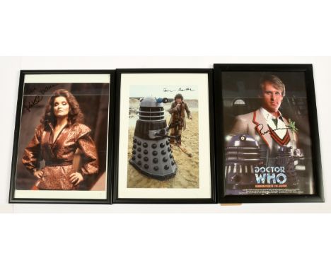 Doctor Who related framed signed pictures x 3 includes Kate O'Mara (with COA from Autografica), Peter Davison and Tom Baker (