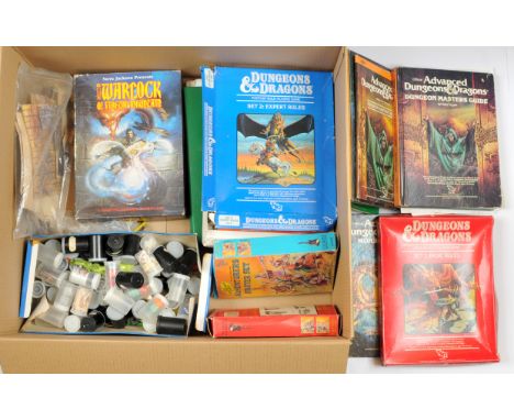 Quantity of Dungeons &amp; Dragons related items including figures, books, dice, scenery and magazines, generally Fair to Goo