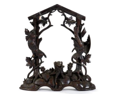 A GERMAN CARVED WOOD RUSTIC CUCKOO CLOCK SURROUND WITH HANGING GAME, 45CM H, LATE 19TH CENTURY