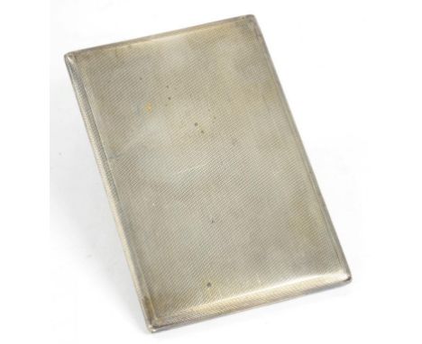 A GEORGE V SILVER CIGARETTE CASE ENGINE TURNED 12.5CM W BIRMINGHAM 1950, 7OZS