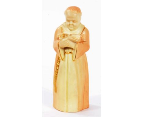 A ROYAL WORCESTER FIGURAL CANDLE SNUFFER IN THE FORM OF A MONK 12.5CM H PUCE PRINTED MARK CIRCA 1900