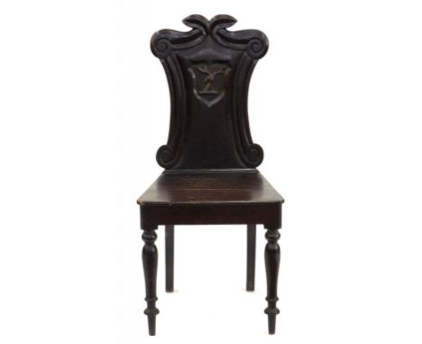 A VICTORIAN CARVED OAK HALL CHAIR, A CARVED OAK BUREAU 98CM X 77CM AND AN ARTS AND CRAFTS OAK STYLE DRESSING TABLE WITH MIRRO
