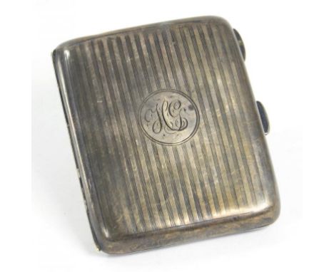 A GEORGE V SILVER CIGARETTE CASE, ENGINE TURNED 8CM W BIRMINGHAM 1919, 2OZS 10DWTS