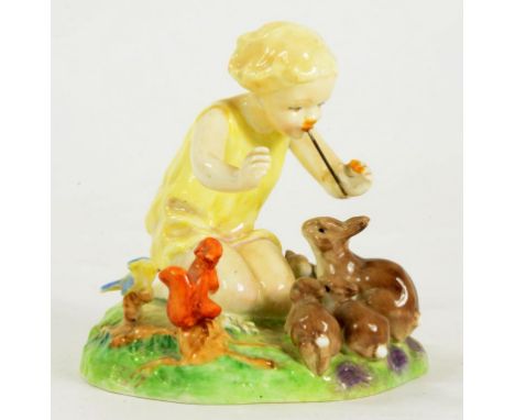 A ROYAL WORCESTER GROUP OF WOODLAND DANCE MODELLED BY F.G. DOUGHTY, 9CM H, BLACK PRINTED MARK