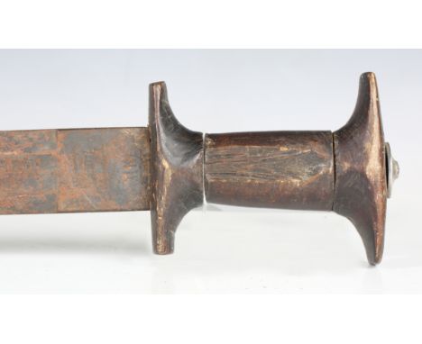 A late 19th/early 20th century Ethiopian saif or shotel sword with double-edged double-fullered blade, blade length 86cm, bot