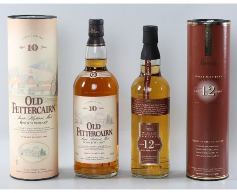 Old Fettercairn 10 year old single malt Scotch whisky (litre), cased (1), Harrods 12 year old single malt Scotch whisky (litr