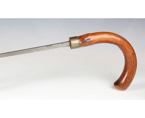 A late 19th century swordstick by Robert Mole, Birmingham, with square-section blade, blade length 75cm, and briar wood handl