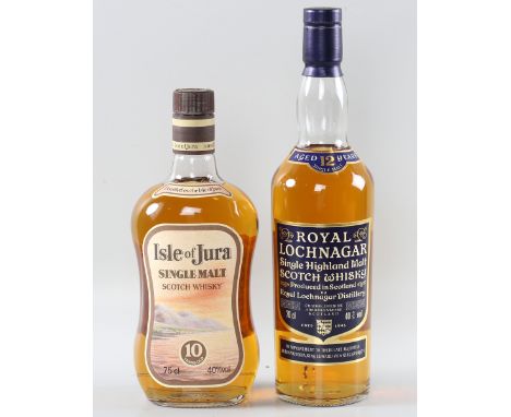 Royal Lochnagar 12 year old single Highland malt Scotch whisky (1), Isle of Dura 10 year old single malt Scotch whisky (1).Bu