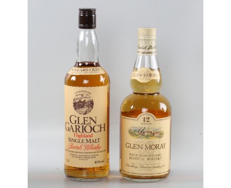 Glen Garioch 8 year old Highland single malt whisky (1), Glen Moray '93 12 year old single Highland malt Scotch whisky (1).Bu