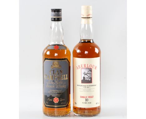 Aberlour 10 year old single malt Scotch whisky (1), Clan Campbell 12 year old Scotch whisky (1).Buyer’s Premium 29.4% (includ