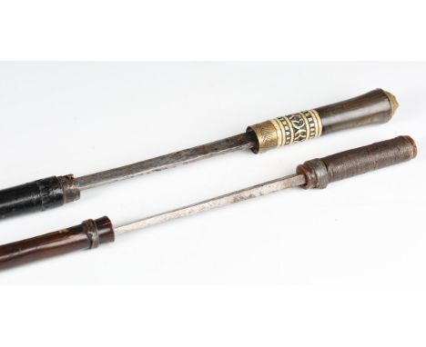 A late 19th/early 20th century swordstick with square-section blade, blade length 68cm, detailed 'Solingen', copper-bound wir