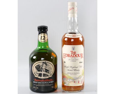 The Edradour 10 year old single Highland malt Scotch whisky (1), Bunnahahain 12 year old single malt Scotch whisky (1).Buyer’