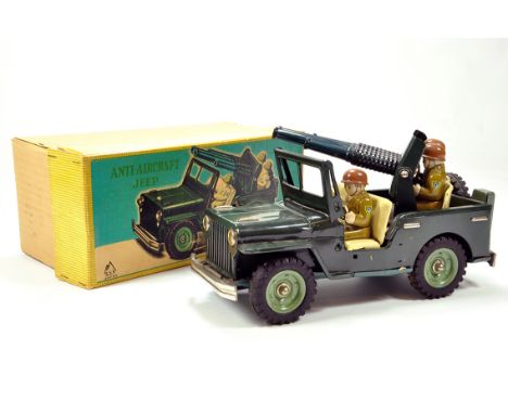 SSS (Japan) Large Scale Tin Plate Military Jeep with AA Gun and Figures. Superb example is E in E Box.