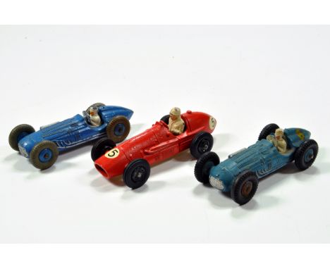 Trio of Diecast Racing Cars including Crescent and Dinky Issues. Generally G to VG. 