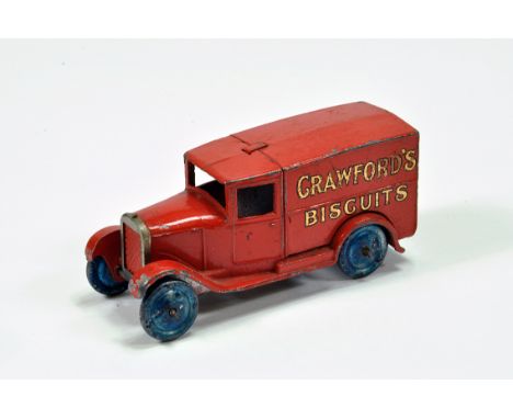 Dinky No. 28L Pre-war Delivery Van Crawford's. Bright red with gold lettering with black outline depicting Crawford's Biscuit