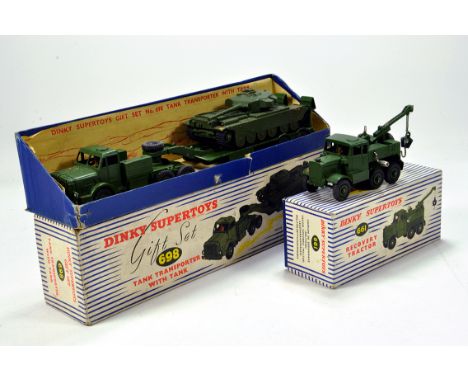 Dinky No. 698 Tank Transporter with Tank plus No. 661 Recovery Tractor. Both generally VG to E in G to VG Boxes. 