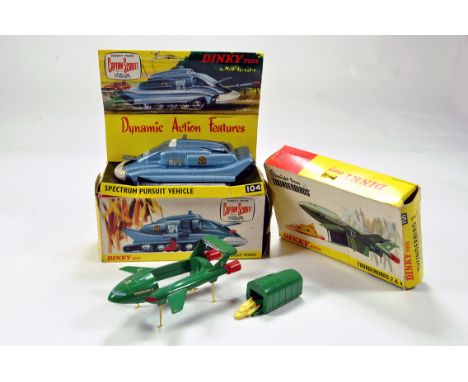 Dinky TV Related Diecast Duo comprising No. 104 Spectrum Pursuit Vehicle plus No. 101 Thunderbirds 2 and 4. Generally VG to E