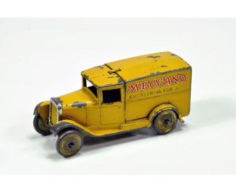 Dinky No. 28N Pre-war Delivery Van Meccano. Yellow with red lettering with gold / black outline depicting Meccano. Tinplate r