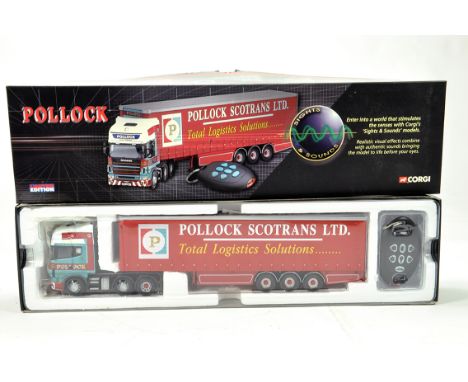Corgi 1/50 Diecast Truck Issue Comprising CC12931 Sights and Sounds Scania Topline Curtainside in livery of Pollock. NM to M 