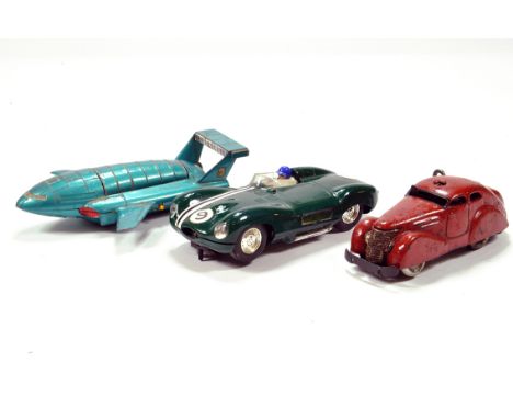 Trio of old toys comprising Dinky Thunderbird, Scalextric and Tinplate issue. F to G. (3)