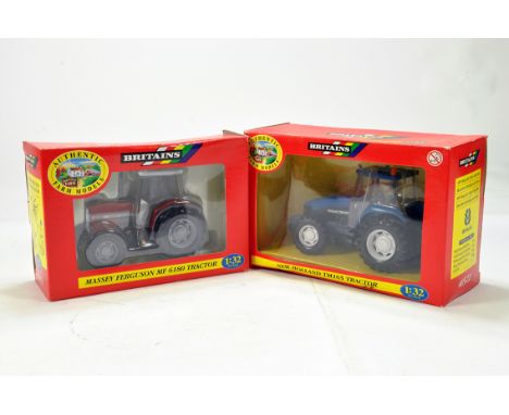 Britains 1/32 Farm Issues comprising Massey Ferguson 6180 plus New Holland TM165 Tractor. NM to M in Boxes. (2)