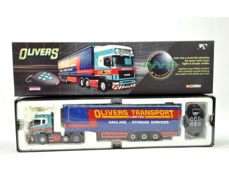 Corgi 1/50 Diecast Truck Issue Comprising CC12937 Sights and Sounds Scania Topline Curtainside in livery of Olivers Transport