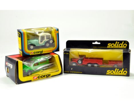 Corgi Diecast Duo comprising No. 419 Jeep and 457 Talbot plus Solido No. 391 Dodge 6X6 and Trailer. Generally E to NM in Boxe
