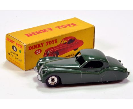 Dinky No. 157 Jaguar XK120 Coupe with green body, silver trim and chrome spun hubs. E to NM in VG To E Box.