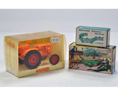 Wiking Plastic Issue Tractor plus Britains Zoo Mini Set and Herald Hudle Set. E to NM.