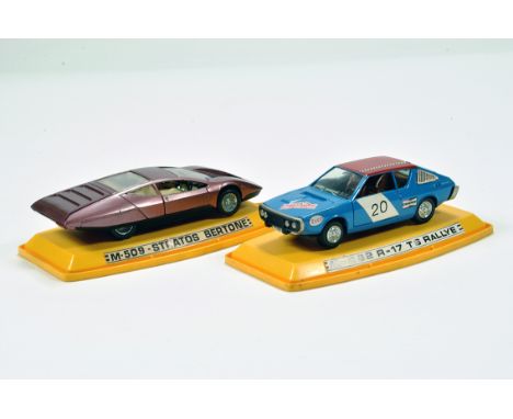 Pilen (Spain) 1/43 Diecast model comprising M-509 Stratos Bertone plus M-292 R-17 T6 Rallye. E to NM in Perspex cases. (2)