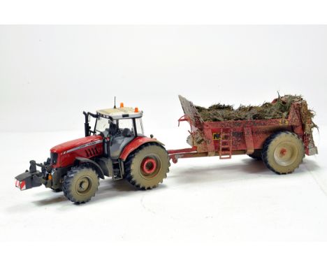 Britains 1/32 Farm Issue comprising Massey Ferguson 7480 Tractor and NC Manure Spreader. Models have been weathered / Convert