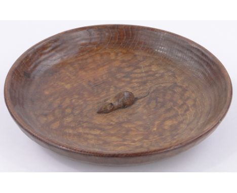 A Robert Mouseman Thompson oak bowl,with carved mouse in the centre, 11.5" across.