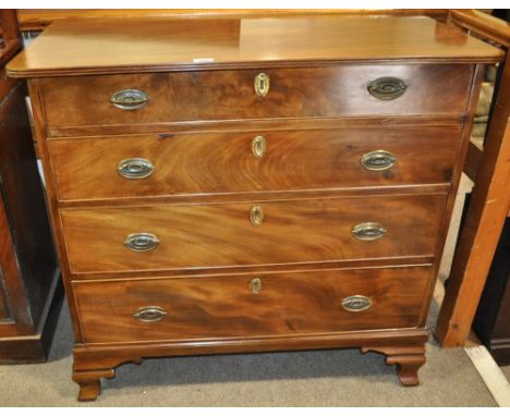 An early 19th century mahogany chest of 4 long graduated drawers,with ogee bracket feet, width 3'3", height 3'.