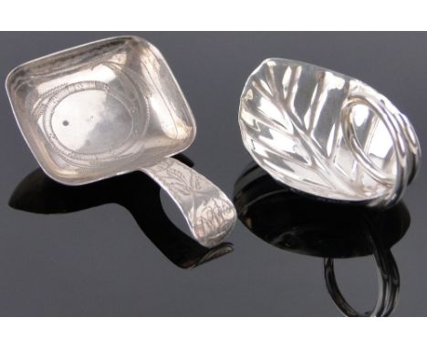 A George III bright-cut silver caddy shovel,makers marks C & B, Birmingham 1808 and a modern silver leaf design caddy spoon, 