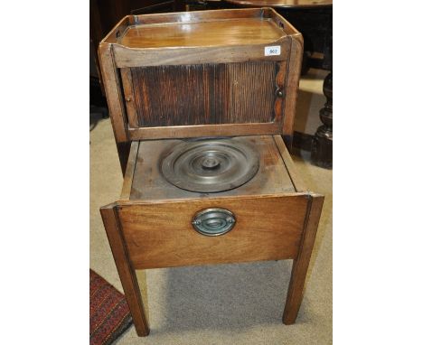 A George III mahogany commode,with tambour sliding front and slide out base, width 1'7", height 2'7", depth 1'4".