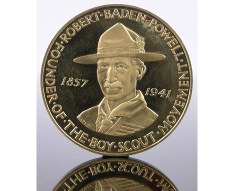 A Robert Baden Powell 22ct gold Commemorative medallion,by Slade Hampton & Son Ltd., 1.25" across, 17.7 grams, cased.