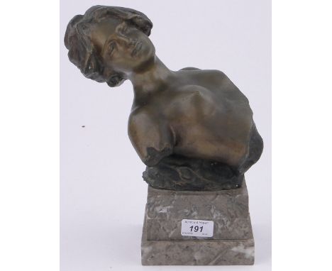 A bronze sculpture of a young woman,signed Rende? on marble plinth, height 12" overall.