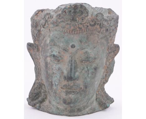 A Chinese verdigris bronze Buddha's head,height 7.75".