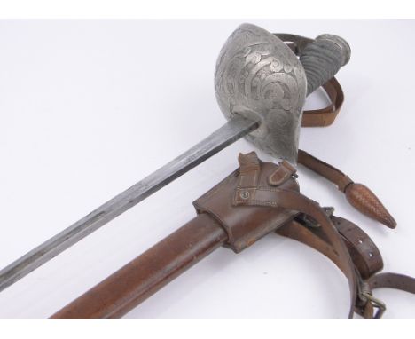 A George V basket hilted Officer's dress sword,blade signed Hawkes & Co., Saville Row, London, with shagreen covered handle a