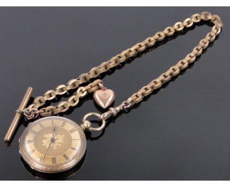 A 19th century Swiss gold cased open face pocket watch,with engraved case, gold dial, dust cover inscribed S Myers of London,