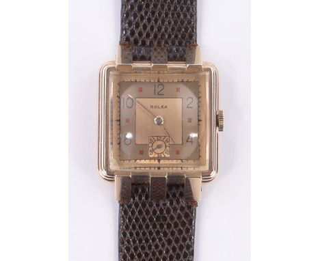 A gent's Rolex gold cased wristwatch,with stepped case and secondary dial, 15 ruby movement, case width 30mm.