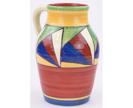 A Clarice Cliff Lotus shape vase,with painted geometric design, height 11.5".