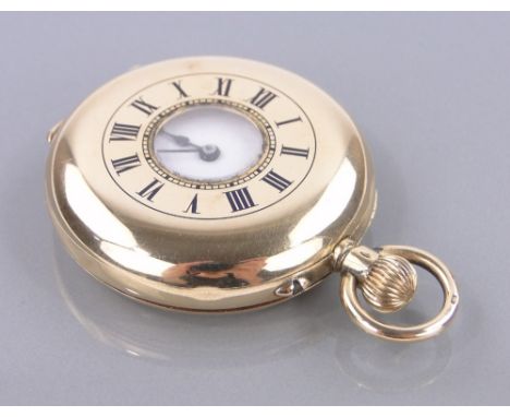 A Swiss 18ct gold cased half hunter pocket watch,with enamelled dial inscription on dust cover dated 1904, movement signed S 