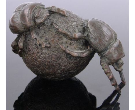 A bronze sculpture of 2 dung beetles by Don Greig,dated 2005, Limited Edition 6/100, length 3".