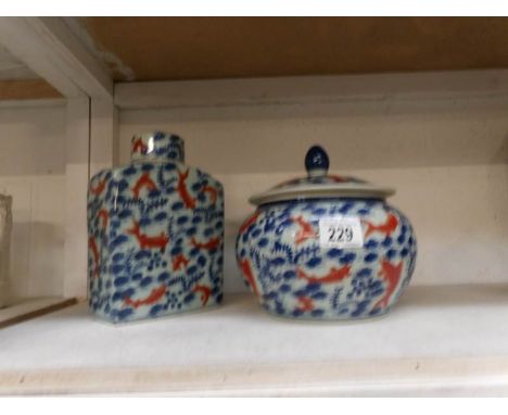 2 Chinese/Japanese pottery items featuring koi designs
The round pot has a chip on the foot
Otherwise both good