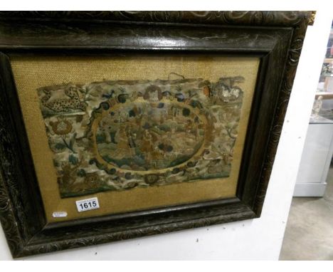 A late17th century English needlework panel depicting William &amp; Mary , framed &amp; glazed (needs restoration) Frame 52cm