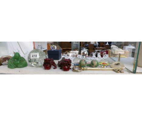 A quantity of paperweights, jade Buddha etc