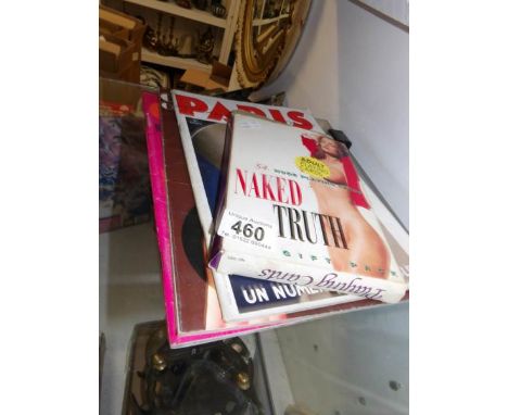 3 vintage men's erotic magazines and a set of oversized erotic playing cards